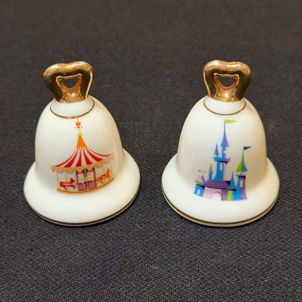 Disneyland Bell Salt & Pepper Shakers Carousel and Castle Vintage Japan